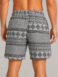 Erkek Dokuma Etnik Desenli Şort Lastikli Bel Bağcıklı Cepli Yazlık Rahat - Gri