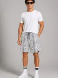Erkek Etnik Desenli Dokuma Şort Lastikli Bağcıklı Bel Cepli Yazlık Rahat - Gri
