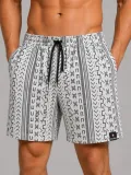 Erkek Etnik Desenli Dokuma Şort Lastikli Bağcıklı Bel Cepli Yazlık Rahat - Gri