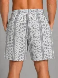 Erkek Etnik Desenli Dokuma Şort Lastikli Bağcıklı Bel Cepli Yazlık Rahat - Gri
