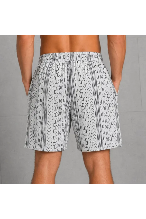 Erkek Etnik Desenli Dokuma Şort Lastikli Bağcıklı Bel Cepli Yazlık Rahat - Gri