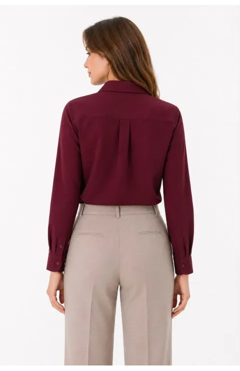 Kadın Uzun Kol Gömlek Düğmeli Klasik Yaka Günlük ve Ofis Şıklığına uygun - Bordo