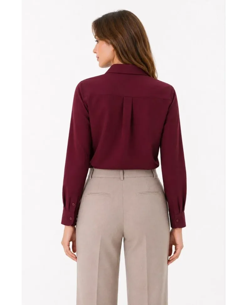 Kadın Uzun Kol Gömlek Düğmeli Klasik Yaka Günlük ve Ofis Şıklığına uygun - Bordo