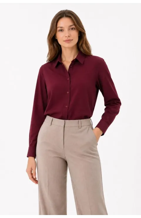 Kadın Uzun Kol Gömlek Düğmeli Klasik Yaka Günlük ve Ofis Şıklığına uygun - Bordo