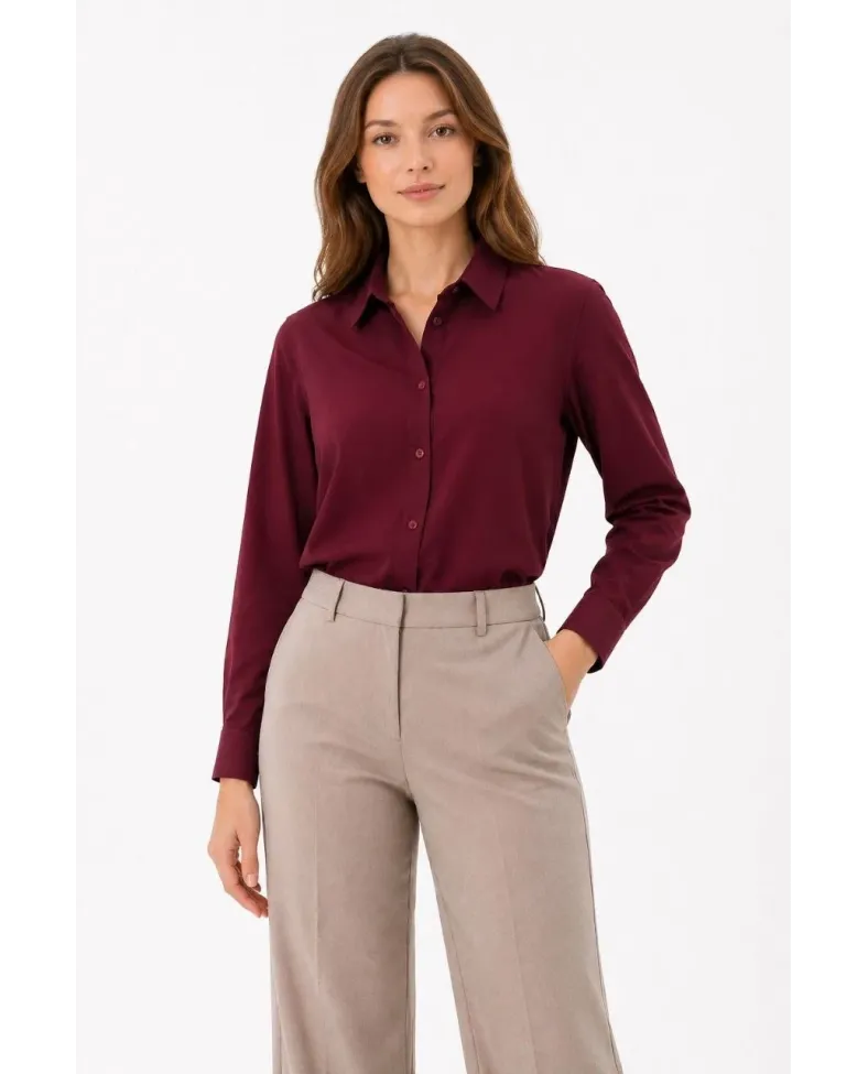 Kadın Uzun Kol Gömlek Düğmeli Klasik Yaka Günlük ve Ofis Şıklığına uygun - Bordo