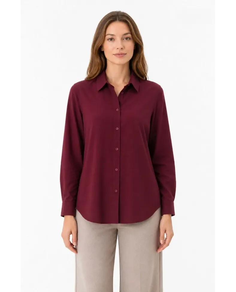 Kadın Uzun Kol Gömlek Düğmeli Klasik Yaka Günlük ve Ofis Şıklığına uygun - Bordo