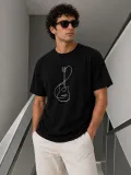 Erkek Minimal Gitar Baskılı Tişört T-Shirt Yazlık Kısa Kol Bisiklet Yaka T-Shirt - Siyah