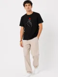 Erkek Kore Parmak Kalp Aşk Temalı Minimal Baskılı Tişört Yazlık Kısa Kol T-Shirt - Siyah