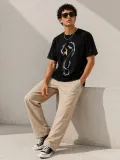 Erkek Kuğu Figürlü Soru İşareti Baskılı Tişört Kısa Kol T-Shirt - Siyah