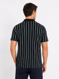 Erkek Pike Kumaş Çizgili Polo Yaka Tişört Kısa Kol Yazlık T-Shirt - Siyah