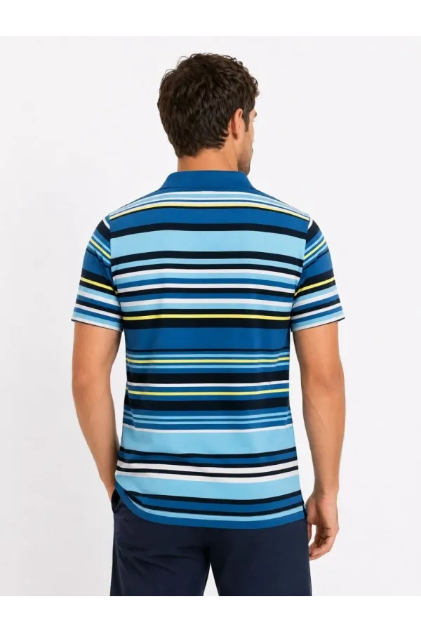 Erkek Çizgili Polo Yaka Tişört Kısa Kol Yazlık T-Shirt Regular Fit - Mavi