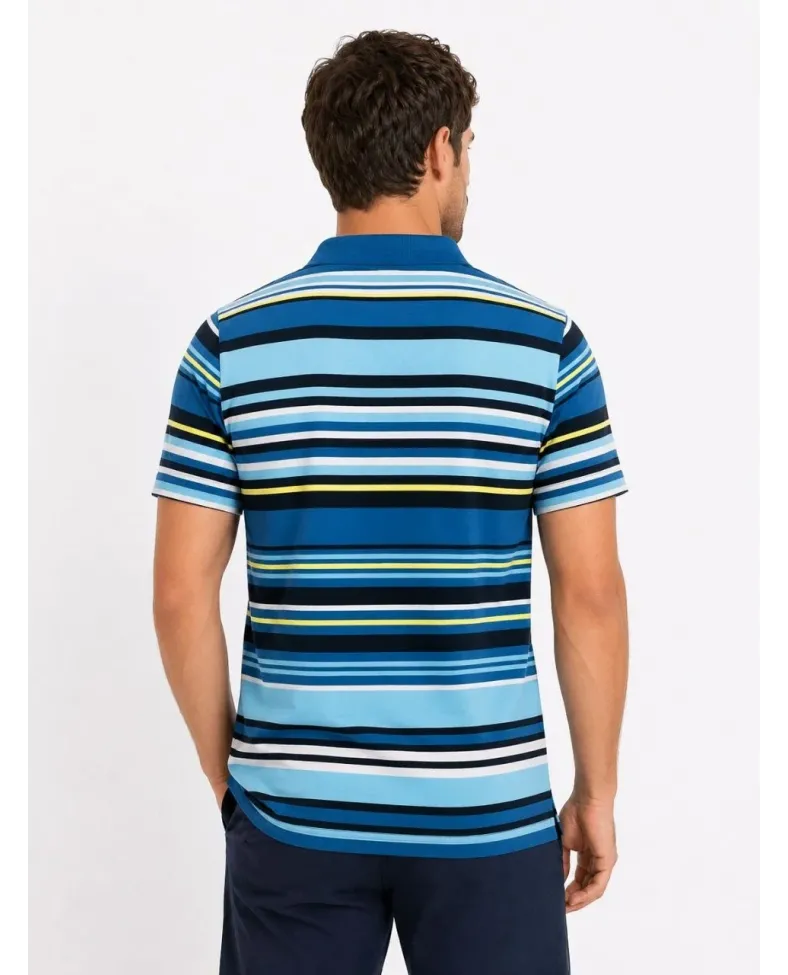 Erkek Çizgili Polo Yaka Tişört Kısa Kol Yazlık T-Shirt Regular Fit - Mavi