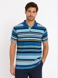 Erkek Çizgili Polo Yaka Tişört Kısa Kol Yazlık T-Shirt Regular Fit - Mavi