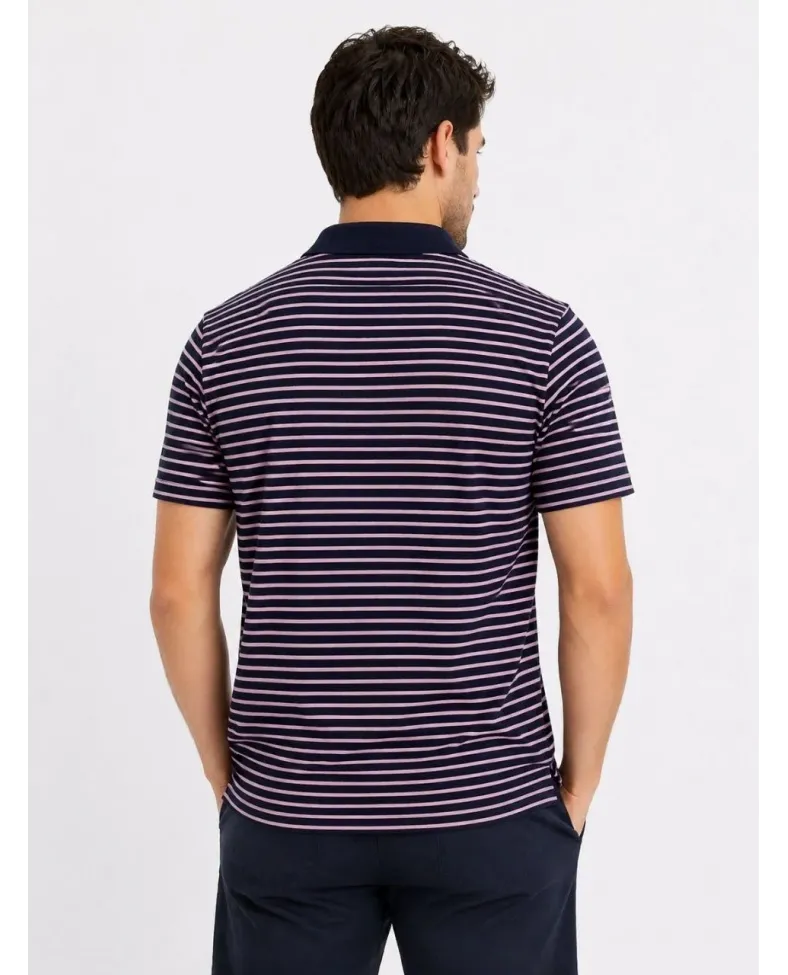 Erkek Pike Kumaş Gül Kurusu Çizgili Polo Yaka Tişört Kısa Kol T-Shirt - Siyah