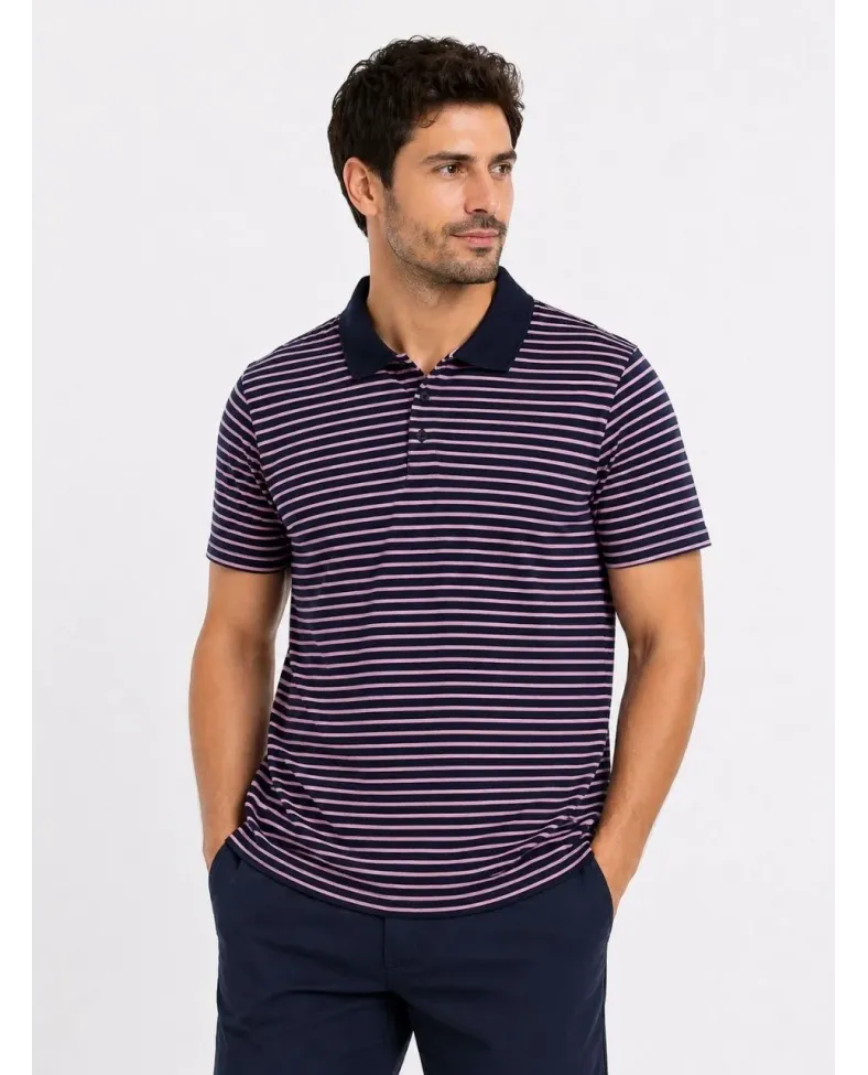 Erkek Pike Kumaş Gül Kurusu Çizgili Polo Yaka Tişört Kısa Kol T-Shirt - Siyah