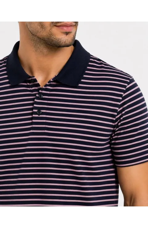 Erkek Pike Kumaş Gül Kurusu Çizgili Polo Yaka Tişört Kısa Kol T-Shirt - Siyah