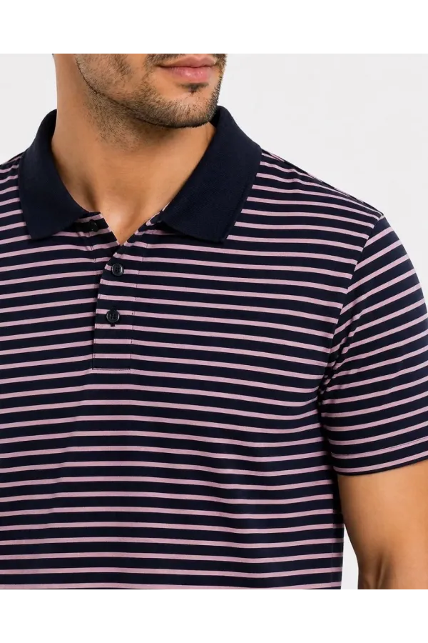 Erkek Pike Kumaş Gül Kurusu Çizgili Polo Yaka Tişört Kısa Kol T-Shirt - Siyah