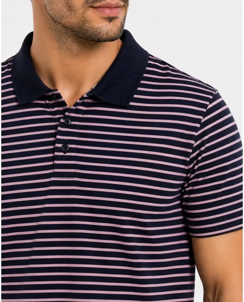 Erkek Pike Kumaş Gül Kurusu Çizgili Polo Yaka Tişört Kısa Kol T-Shirt - Siyah