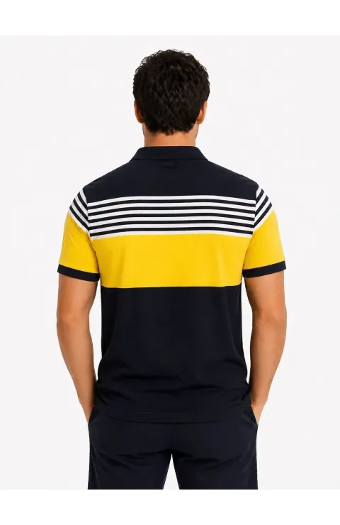 Erkek Pike Kumaş Çizgili Polo Yaka Tişört Kısa Kol Yazlık T-Shirt - Lacivert