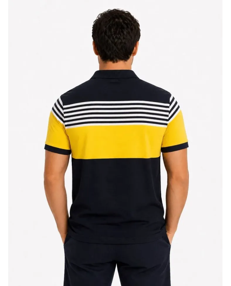 Erkek Pike Kumaş Çizgili Polo Yaka Tişört Kısa Kol Yazlık T-Shirt - Lacivert