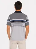 Erkek Flamlı Penye Çizgili Polo Yaka Tişört Kısa Kol Yazlık T-Shirt - Gri