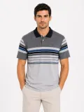 Erkek Flamlı Penye Çizgili Polo Yaka Tişört Kısa Kol Yazlık T-Shirt - Gri