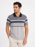 Erkek Flamlı Penye Çizgili Polo Yaka Tişört Kısa Kol Yazlık T-Shirt - Gri