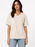 Kadın V Yaka Basic Tişört Kısa Kol Yazlık Regular Fit T-Shirt - Bej