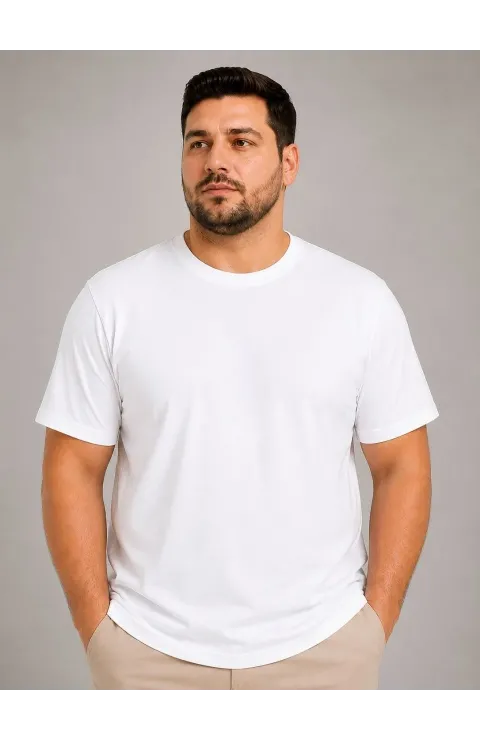 Erkek Battal Big Size Basic Tişört Bisiklet Yaka Rahat Kalıp T-Shirt - Beyaz