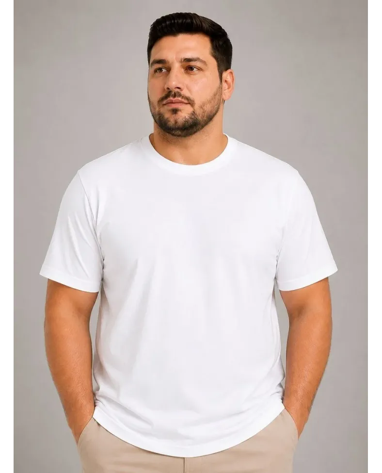 Erkek Battal Big Size Basic Tişört Bisiklet Yaka Rahat Kalıp T-Shirt - Beyaz