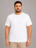 Erkek Battal Big Size Basic Tişört Bisiklet Yaka Rahat Kalıp T-Shirt - Beyaz
