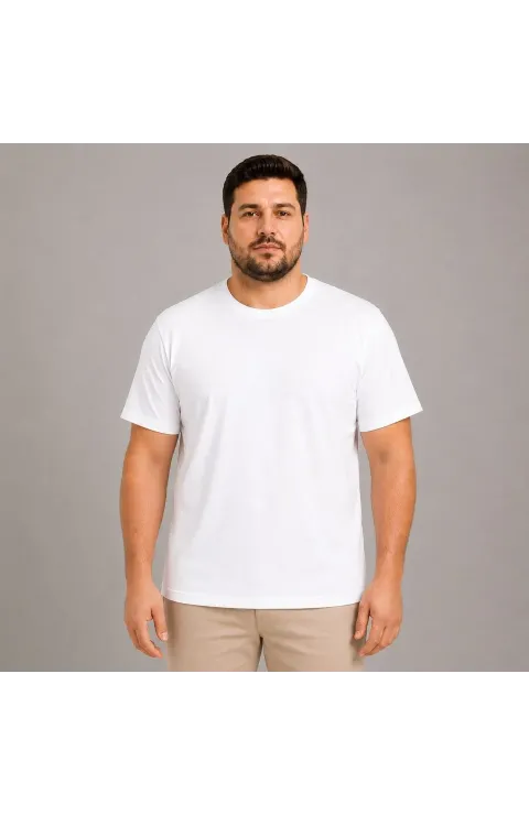 Erkek Battal Big Size Basic Tişört Bisiklet Yaka Rahat Kalıp T-Shirt - Beyaz