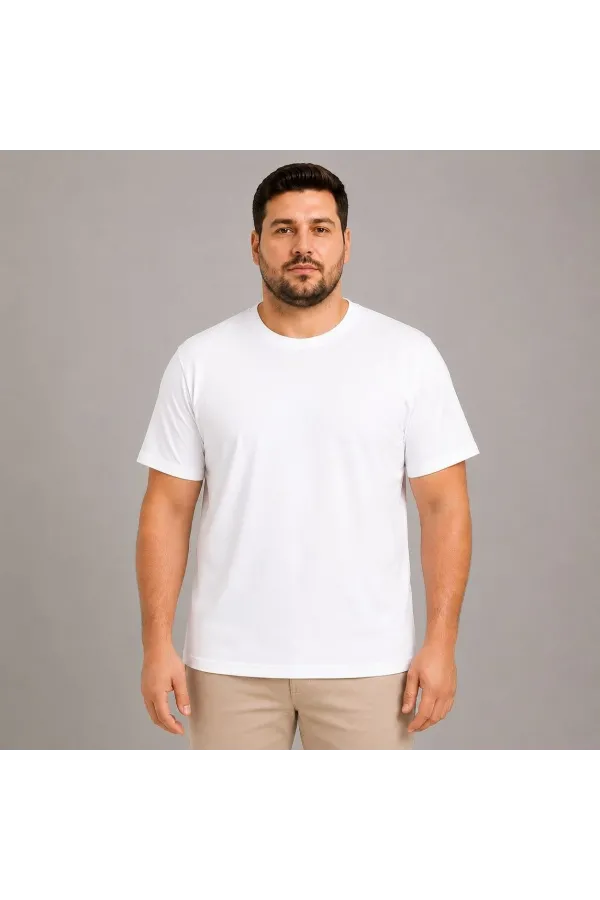 Erkek Battal Big Size Basic Tişört Bisiklet Yaka Rahat Kalıp T-Shirt - Beyaz
