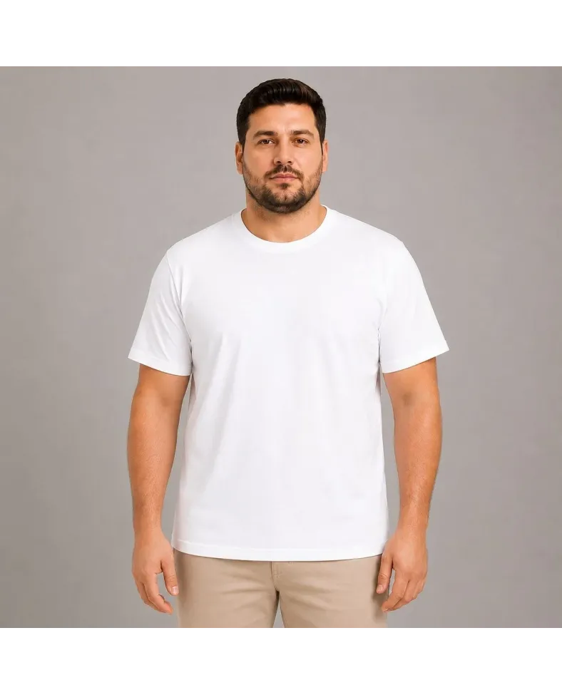 Erkek Battal Big Size Basic Tişört Bisiklet Yaka Rahat Kalıp T-Shirt - Beyaz