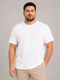 Erkek Battal Big Size Basic Tişört Bisiklet Yaka Rahat Kalıp T-Shirt - Beyaz