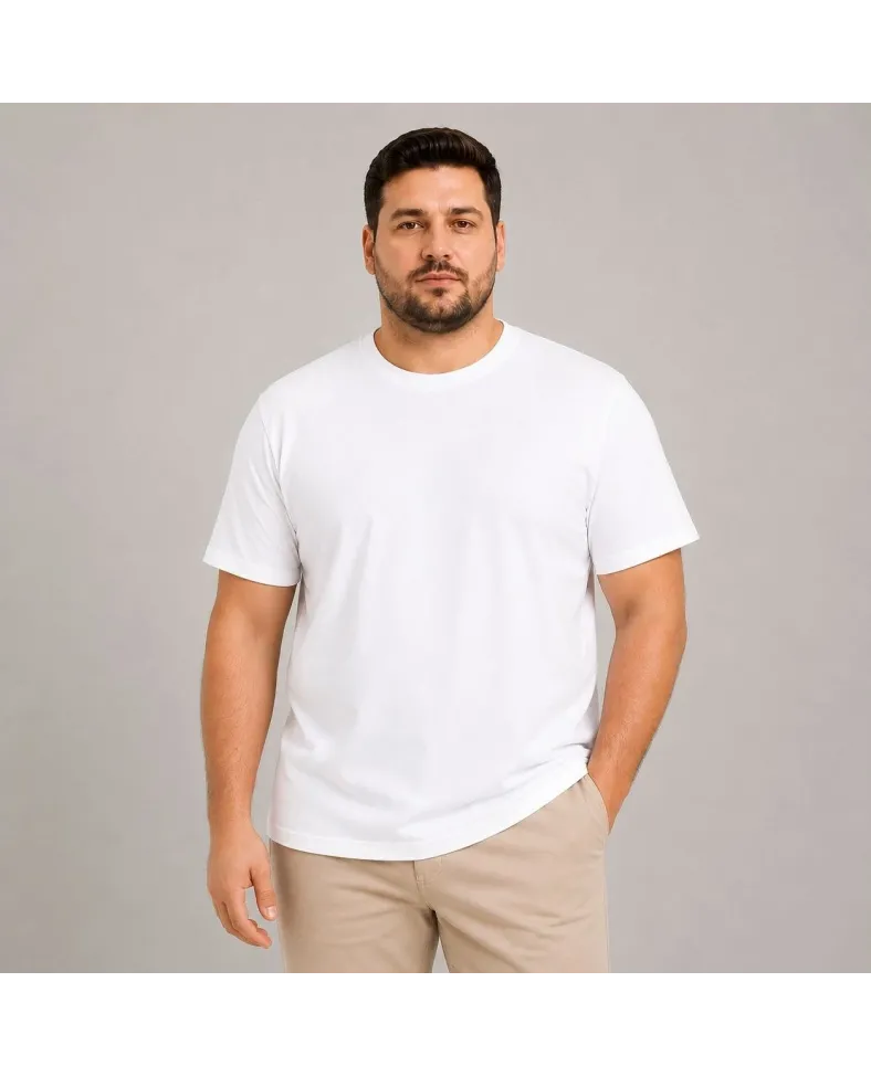Erkek Battal Big Size Basic Tişört Bisiklet Yaka Rahat Kalıp T-Shirt - Beyaz