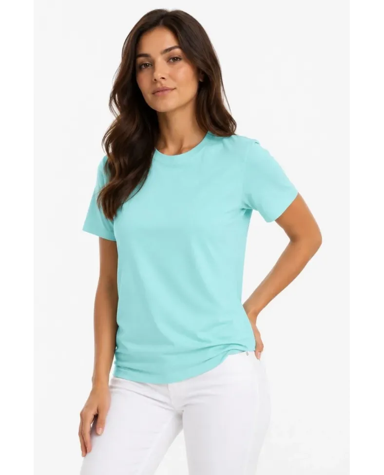 Kadın T-Shirt Bisiklet Yaka Slim Fit Likralı Tişört Günlük Basic Body - Turkuaz