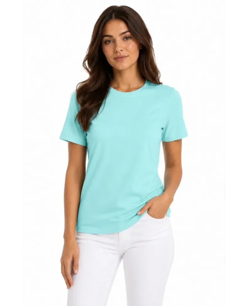 Kadın T-Shirt Bisiklet Yaka Slim Fit Likralı Tişört Günlük Basic Body - Turkuaz