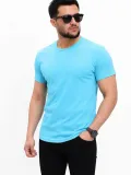 Erkek Basic Tişört Bisiklet Yaka Kısa Kol Günlük Yazlık Slim fit T-Shirt - Açık Mavi