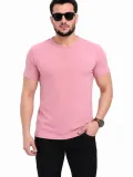 Erkek Basic Tişört Bisiklet Yaka Kısa Kol Günlük Yazlık Slim fit T-Shirt - Pembe