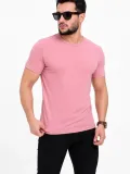 Erkek Basic Tişört Bisiklet Yaka Kısa Kol Günlük Yazlık Slim fit T-Shirt - Pembe