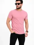 Erkek Basic Tişört Bisiklet Yaka Kısa Kol Günlük Yazlık Slim fit T-Shirt - Pembe