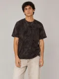Erkek Yıkamalı Washed Effect Tişört Bisiklet Yaka Sokak Stil Kısa Kol T-Shirt - Füme