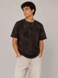Erkek Yıkamalı Washed Effect Tişört Bisiklet Yaka Sokak Stil Kısa Kol T-Shirt - Füme
