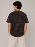 Erkek Yıkamalı Washed Effect Tişört Bisiklet Yaka Sokak Stil Kısa Kol T-Shirt - Füme