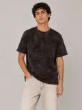 Erkek Yıkamalı Washed Effect Tişört Bisiklet Yaka Sokak Stil Kısa Kol T-Shirt - Füme