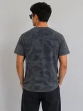 Erkek Batik Desenli Tişört Bisiklet Yaka Kısa Kol Regular Fit T-shirt - Füme