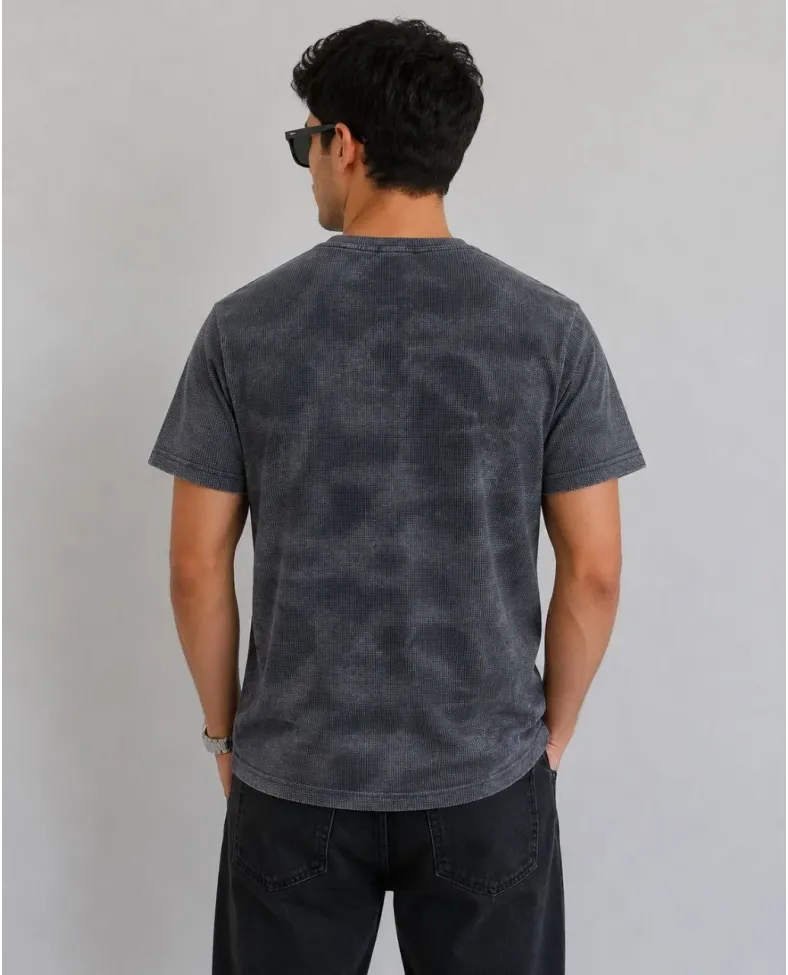 Erkek Batik Desenli Tişört Bisiklet Yaka Kısa Kol Regular Fit T-shirt - Füme