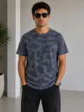 Erkek Batik Desenli Tişört Bisiklet Yaka Kısa Kol Regular Fit T-shirt - Füme