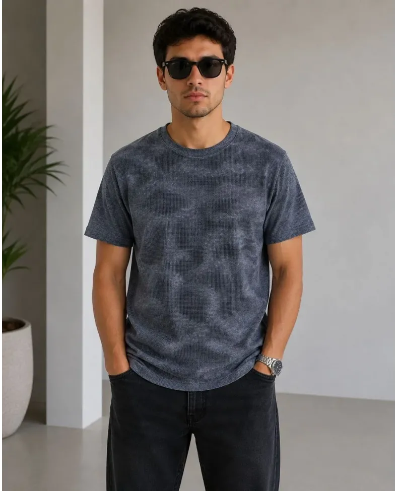 Erkek Batik Desenli Tişört Bisiklet Yaka Kısa Kol Regular Fit T-shirt - Füme